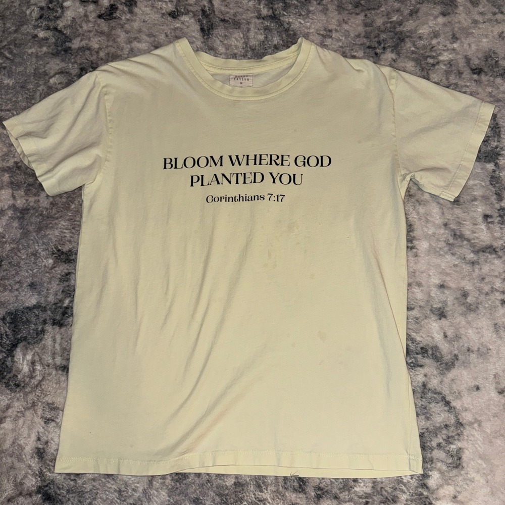 Urban Nation Unisex Bloom Where God Planted You T Shirt M Yellow Graphic Cotton